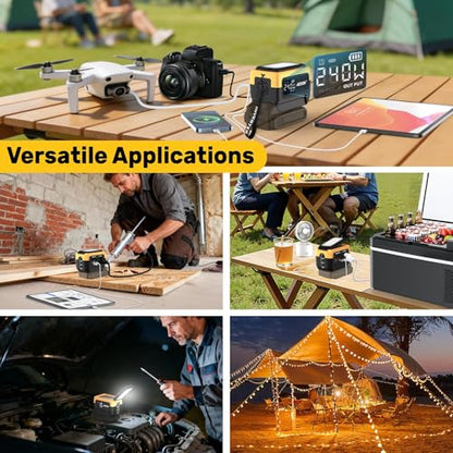 240W Power Inverter Pure Sine Wave Compatible with Dewalt 20V Battery | No Battery, 7A Fast Charger, 120V AC Outlets, USB-C (140W), 2 QC USB Ports (18W), 600LM LED,Portable Power Station - color: Yellow