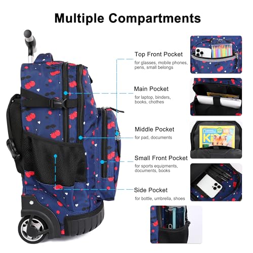Tilami Rolling Backpack 19 inch with Lunchbox Wheeled Laptop Backpack, Cherry Blue - color: Cherry Blue