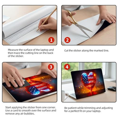 Universal Laptop Skin Sticker Decal, 12"-15.6" Aesthetic Vinyl Wrap, American Flag Heart Waterproof Notebook Cover Art Protector for MacBook HP Dell Lenovo, Fits 13" 14" 15" 15.6" - color: American Flag Heart