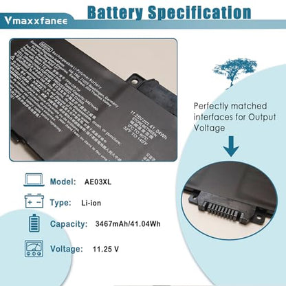 AE03XL Laptop Battery Replacement for HP 245/240 / 246/250 / 255/256 G10 14-EE 14Z-EM 14-EM 14T-EP 14-EP 15-FC 15Z-FC 15-FD 15T-FD Series TPN-DB1N HSTNN-WB0D - size: 10.41*3.34*0.27inch AE03XL