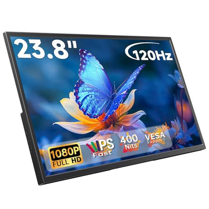23.8 Inch Portable Monitor for Laptop, 120Hz FHD 1080P IPS External Monitor, 400 Nits HDR Large Second Screen with USB-C HDMI, VESA Compatible Travel Monitor for MacBook PC Phone PS5 Xbox Switch - size: 23.8 Inch