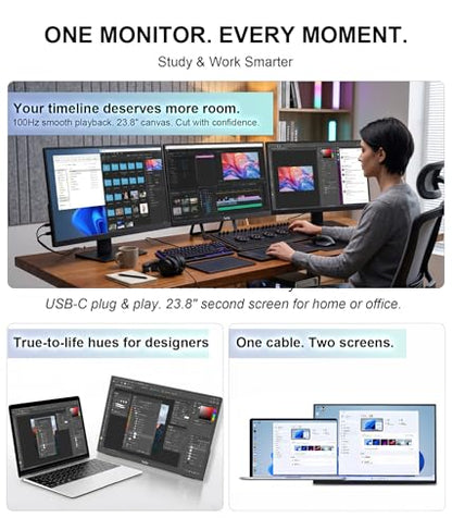LB M24 23.8 Inch Portable Monitor 100Hz 1080P FHD IPS Computer Display with USB-C, HDMI, VESA Mountable, Built-in Stand Desktop Screen with Speaker for PC Laptop Mac PC - size: M24 (23.8")