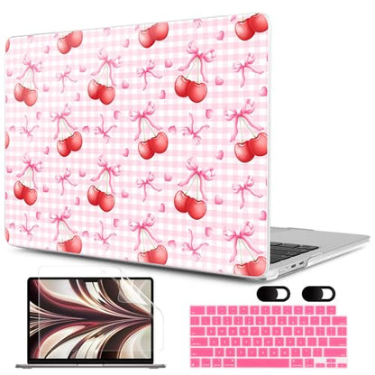 MEEgoodo Case for M5/M4/M3/M2 MacBook Air 13 inch Case 2026 2025 2024 2022, Fit Model A3449/A3240/A3113/A2681, Laptop Hard Shell Compatible with MacBook Air 13.6-inch, Cherry Bow Pattern - color: Cherry Bow Pattern