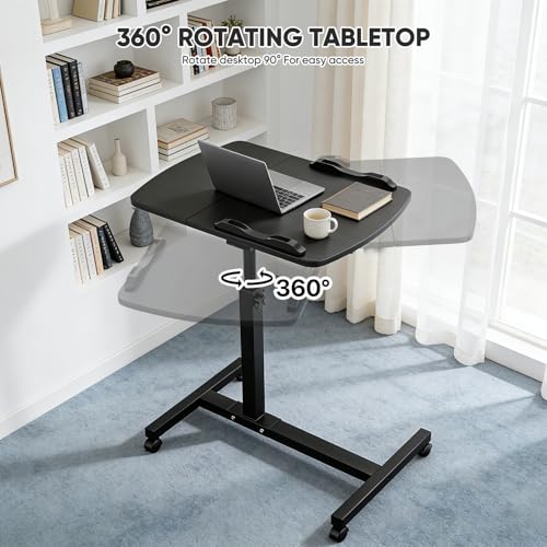 Magshion Tilting Overbed Bedside Table with Wheels, Rolling Laptop Desk with Mouse Table & Height Adjustment from 24" to 36", Sit to Stand Up, Mobile Standing Desk for Hospital Home Office, Black - color: Black Frame, size: Split Desktop