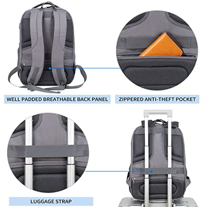 KROSER Travel Laptop Backpack 17 Inch Large Computer Backpack Dark grey | Water-Repellent Daypack, USB Charging Port, RFID Pockets, for Work/Business/College/Men/Women, Quilted - color: Quilted Dark Grey