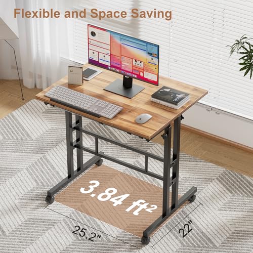 VECELO Mobile Small Standing Desk Adjustable Height, Computer Workstations with Tiltable Tabletop, Lockable Wheels, Portable Rolling Laptop Desk for Home Office, Brown - color: Brown