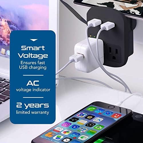 Ceptics World Travel Adapter Kit - QC 3.0 Dual USB + Dual US Outlets, Surge Protection, Perfect For Europe, UK, China, Australia, Japan, Perfect For Laptop, Cell Phones, Cameras - Safe ETL - Black - color: Matte Black