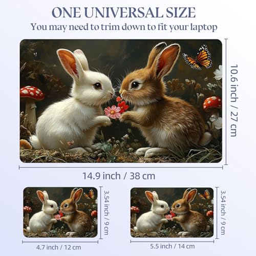 Universal Laptop Skin Sticker Decal,15.6 Inch Laptop Vinyl Cover for 13" 14" 15.6" Laptop,Scratch-Resistant Waterproof Protector Wrap,Reusable with Wrist Pads,Flower Bunny Pair - color: Flower Bunny Pair