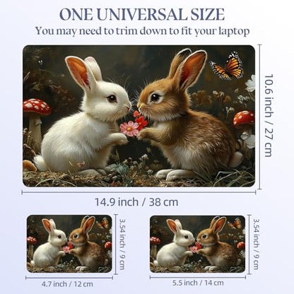 Universal Laptop Skin Sticker Decal,15.6 Inch Laptop Vinyl Cover for 13" 14" 15.6" Laptop,Scratch-Resistant Waterproof Protector Wrap,Reusable with Wrist Pads,Flower Bunny Pair - color: Flower Bunny Pair