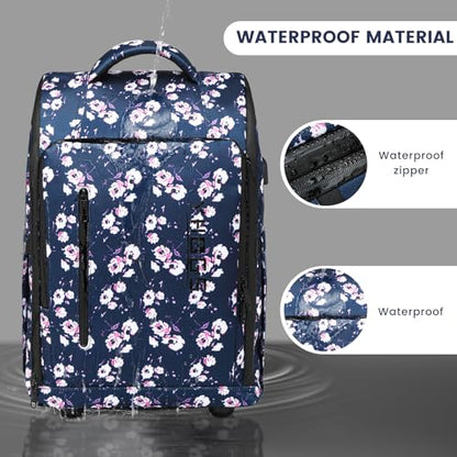 Rolling Backpack Waterproof Commuter Backpack with Wheels for Business, Laptop Compartment for 15.6-Inch Laptop, Wheeled Carry-On Bag for Adults - color: Blue flower