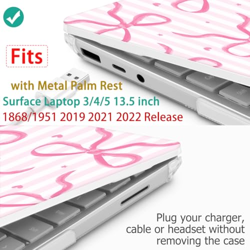 Case for Surface Laptop 5/4/3 13.5", Bows-Stripe | Hard Shell Case with Keyboard Cover & Screen Protector. Fits Surface Laptop 5/4/3 13.5" Metal Palm Rest Models 1951/1868. - color: Bows-Stripe