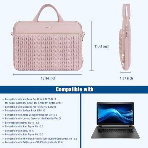 MOSISO 13.3 inch Laptop Shoulder Bag for Women, 13-14 inch Computer Bags | Compatible with MacBook Neo 13/Air 13.6/13/Pro 13/14,HP Dell Lenovo, Wheat Ear Quilted Laptop Bag with Handle&Pocket, Pink - color: Pink, size: 13.3 inch