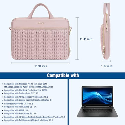 MOSISO 15.6 inch Laptop Shoulder Bag for Women, 15-16 inch Computer Bags | Compatible with MacBook Pro 16 inch / Air 15 inch,HP Dell Lenovo ASUS, Wheat Ear Quilted Laptop Bag with Handle&Pocket, Pink - color: Pink, size: 15.6 inch