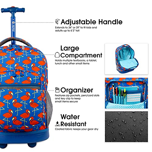 J World Sunrise Kids Rolling Backpack with Wheels for Girls Boys, Roller Bookbag for School, 18 x 13 x 9 Inches, Flamingo - color: Flamingo