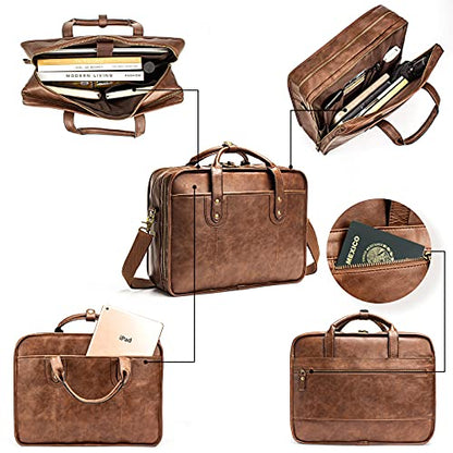 Leather Briefcases for Men 15.6 Inch Business Computer Bag Laptop Bag for Men Water Resistance Travel Messenger Bag | Leather - color: Brown