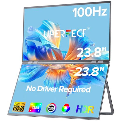 UPERFECT Delta 23.8" 100Hz Portable Dual Monitor for Laptop Screen Extender, 1080P HDR 360° Folding Stacked Triple Monitor with Stand & VESA for Laptop PC Phone Game Console (No Driver Needed) - size: 23.8"
