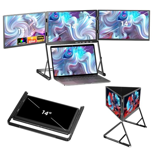 14" Laptop Screen Extender, Quad Monitor FHD 1080P HDR Portable Triple Monitor for 11-17.3" Laptops, Full Aluminum IPS Foldable Display with 360° Rotation, USB-C & HDMI for Windows and Mac(Drive Need) - size: 14 inch Triple Monitor Metal