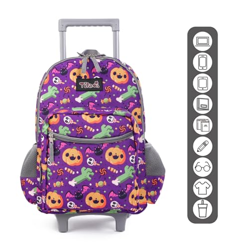 Tilami Rolling Backpack 18 inch Double Handle with Lunch Bag Wheeled Kids Backpack, Pumpkin Purple - color: Pumpkin