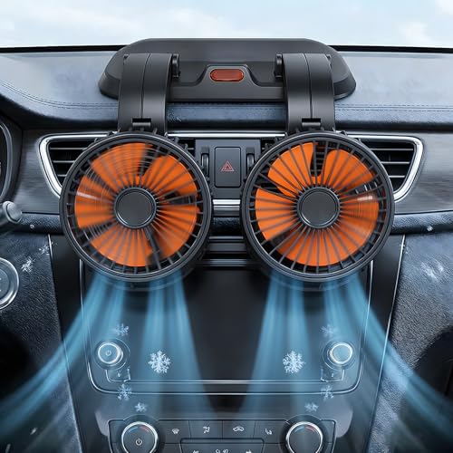 24V Dual-Head Car Fan, Heavy Duty 360° Rotatable Dashboard Fan with 2 Speeds, Powerful Cooling Fan for Truck Bus Semi RV Agricultural Vehicle - color: Dual-24v
