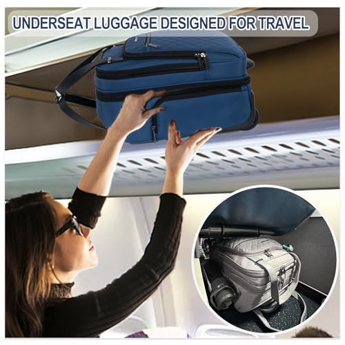 EMPSIGN Underseat Carry On Wheeled - 16" Carry on Bag with Wheels Multi-functional Lightweight Rolling Bag Overnight Weekender Small Suitcase for Women Men Travel Business, Haze Blue - color: Haze Blue