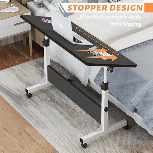 Rolling Desk Adjustable Height,Portable Laptop Desks,Small Standing Desk with Wheels for Home Office (31.50 * 15.75,Black) - color: Black