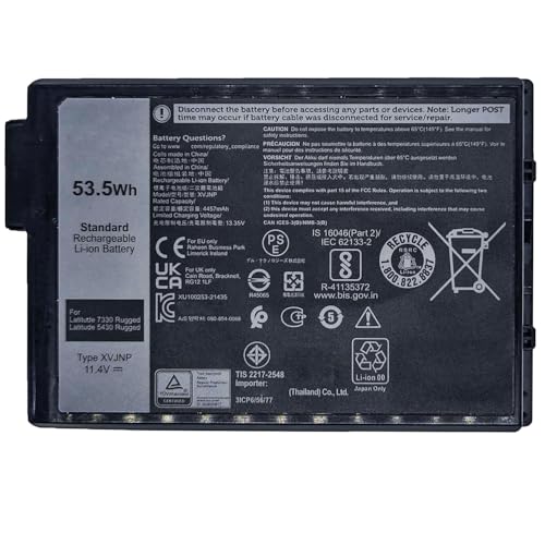 JOTACT XVJNP 53.5Wh Laptop Battery Compatible with Dell Latitude 5430 7330 Rugged Extreme P148G P148G001 P149G P149G001 Series 06JRCP 6JRCP 0M0TN3 M0TN3 KD1CT 451-BCWQ 11.4V 4457mAh - size: 5.06*3.37*0.59 inch XVJNP