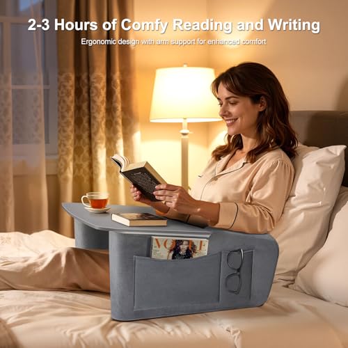 OPTIXCELL Wooden Lap Desk Pillow for Laptop with Arm Rests for Bed & Couch | Ergonomic Large 23.7" Surface, Sturdy 44 LBS Capacity, Side Pockets, for Reading, Writing, Working, Gaming, Eating, Watching