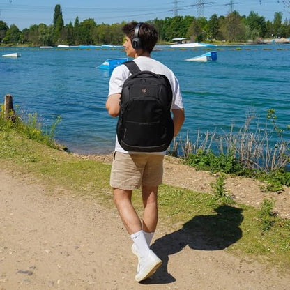 Swissdigital Design Backpack for Men & Women Fit 16 Inch Computer SD1670-01 | Travel Laptop Backpack, College Bag, Business Backpack, with USB Charging Port, RFID Protetion Pocket, Water Bottle, Black - color: Black