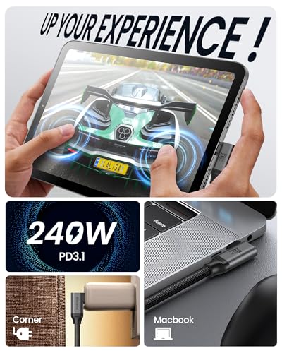 Silkland 20Gbps USB C Data Cable Right Angle, Short 1FT 90 Degree USB C 3.2 Gen 2x2 High Speed Data Transfer Cable, 5K/4K 60Hz Monitor Display, 240W PD Charging, Compatible for SSD, Hub, Dock, eGPU - size: 1 Feet