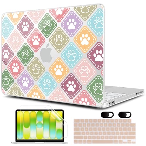 MEEgoodo Printed Case for New MacBook Neo 13 inch 2026 Release(Fit Model A3404), Laptop Hard Shell Cases with Keyboard Skin & Screen Protector & Webcam Covers, Dog Paw & Checked - color: Dog Paw & Checked