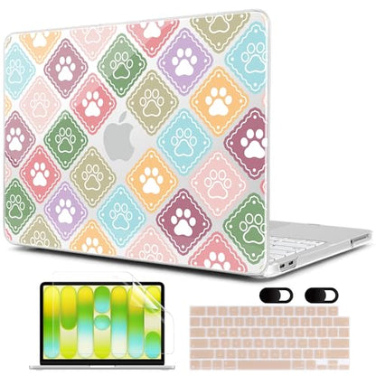 MEEgoodo Printed Case for New MacBook Neo 13 inch 2026 Release(Fit Model A3404), Laptop Hard Shell Cases with Keyboard Skin & Screen Protector & Webcam Covers, Dog Paw & Checked - color: Dog Paw & Checked