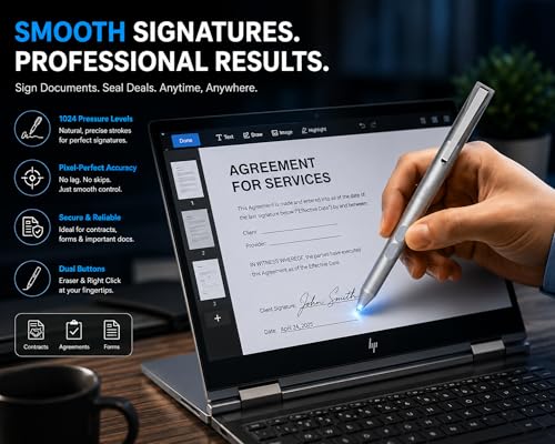Active Digital Pen for HP Envy x360 Pavilion Spectre Omnibook Touchscreen | MPP 1.51, 2500H Battery Life, 1024 Pressure, Palm Rejection, Dual Side Button Pixel-Perfect Precision for Drawing Note Taking - color: silver