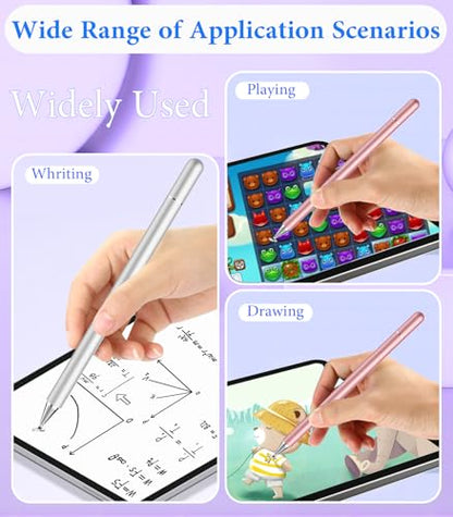 Stylus Pen for Touchscreen, Kenkor 2 in 1 Active iPad Pencil - Pink+ Silver | Active Stylus Pen for Nintendo Switch 2/ iPad/iPhone/Android/Samsung Galaxy/Huawei/Lenovo/Microsoft Surface, Touchscreens Pen - color: Pink+Silver