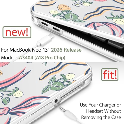 Compatible with MacBook Neo 13 inch (2026 Release A3404) (A18 Pro) with Liquid Retina Display, Printed Slim Protective Case with Screen Protector & Keybaord Cover, Raspberry Bows - color: Raspberry Bows