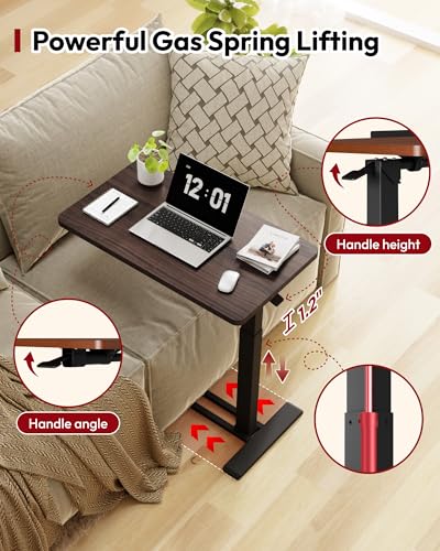 SANODESK Medical Adjustable Overbed Bedside Table with Casters 90° Tilt Top Pneumatic Mobile Rolling Laptop Computer Standing Desk Cart with Tray, Hospital and Home Use(31.5" W x 17.7" D,Rustic Brown) - color: Rustic Brown, size: Large