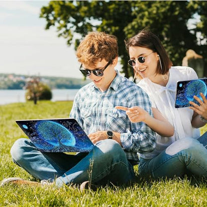 Universal Laptop Skin Sticker with 2 Wrist Pad Skins, Waterproof Scratch Resistant Vinyl Laptop Cover Decal, Cut to Fit for 11–15.6 Inch MacBook HP Dell Lenovo, Blue Art Tree Moon - color: Blue Art Tree Moon