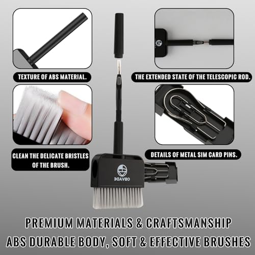 Keyboard Cleaner & Laptop Cleaning Kit - 9-in-1 Electronics Cleaning Brush Set with Keycap Puller, Screen Cleaner, Earbud Cleaner Pen for Computer, PC Monitor, MacBook, Phone, Airpods (Black) - color: Black