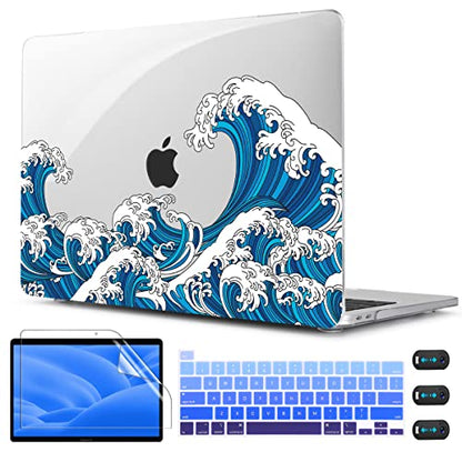 CISSOOK Wave Case for MacBook Pro 13 inch Case 2025-2020 Release | Ocean Hard Shell Cover for MacBook Pro 13 with Touch Bar M2 Chip A2338 M1 A2251 A2289 with Keyboard Cover +Screen Protector - color: Pro13inch-Great Wave