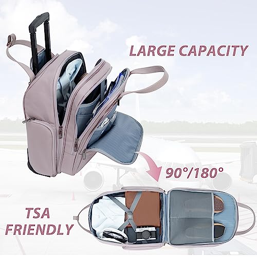 VANKEAN Carry On Underseat 16-inch Multi-functional Underseater Lightweight Overnight Suitcase with Wheels, Roller Case for Women Travel Business, Light Dusty Pink - color: Light Dusty Pink
