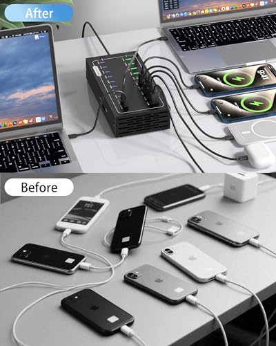 770W USB Charging Station, 20 Port Fast Charging Station for Multiple Devices, PD-140W USB C Charger Block, Smart Power Delivery & Multi Protection for Laptop MacBook iPhone, iPad, Tablet, and More