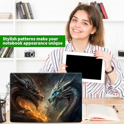 Laptop Skin Sticker Decal, Universal Protective Cover Fit 12 13 14 15.6 Inch Notebook, Reusable Water-Resistant Vinyl Decal w/ 2 Wrist Pads for Business Travel Office, Dragon Flame - color: Dragon Flame
