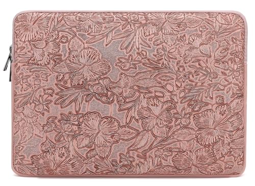 Embossing Floral Pattern PU Leather Laptop Sleeve Case with Pocket MacBook Air 13 inch,iPad Pro 13 inch and 12.5 inch-13.6 inch Notebook Computer Laptop (Pink Brown) - color: Pink Brown PU, size: 12.5 inch-13.5 inch