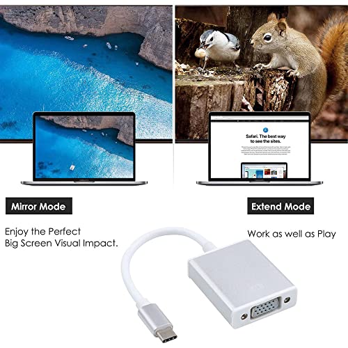 USB-C to VGA Adapter, USB 3.1 Type C (Thunderbolt 3) to VGA Converter Compatible with MacBook Pro, New MacBook, MacBook Air 2018, Dell XPS 13/15, Surface Book 2 and More (Silver)
