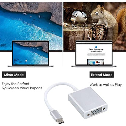 USB-C to VGA Adapter, USB 3.1 Type C (Thunderbolt 3) to VGA Converter Compatible with MacBook Pro, New MacBook, MacBook Air 2018, Dell XPS 13/15, Surface Book 2 and More (Silver)