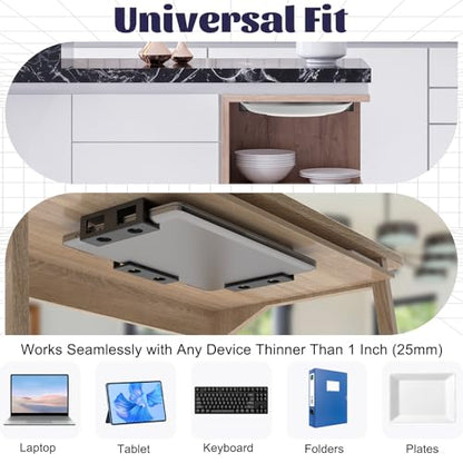 3pcs Under Desk Laptop Mount Under Desk Laptop Holder | With Anti-Scratch Felt Board Laptop Under Desk Mount for Laptops, Mac Mini, Macbook, Keyboard,Tablet Kitchen