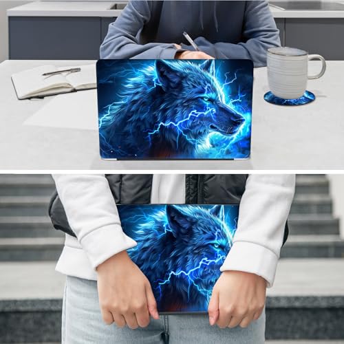 Laptop Skin Sticker Decal 12"-15.6" Universal Laptop/Notebook/Netbook Vinyl - Waterproof Scratch Resistant,Fits HP Dell Lenovo MacBook,2 Free Wrist Pads,Easy Apply & Remove,Blue Glitter Wolf - color: Blue Glitter Wolf
