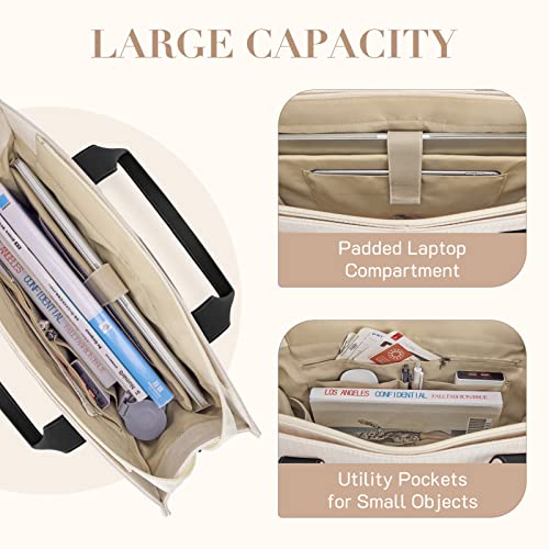 Missnine Tote Bag Canvas Laptop Bag 15.6 inch Briefcase for Women Large Capacity Handbag for Office, College, Travel (Black+Beige) - color: Classic Black