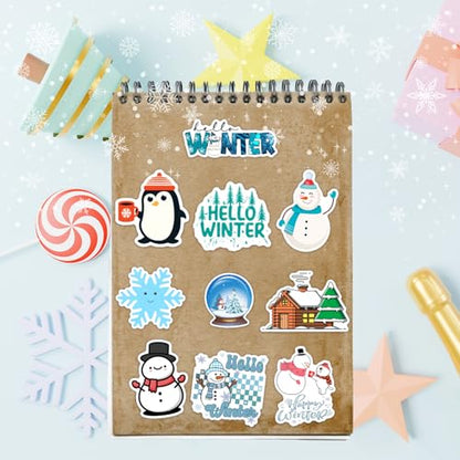 XZENTIRA, 103 PCS Winter Stickers for Kids, Snowflake Stickers for Water Bottles, Hello Winter Vinyl Waterproof Stickers for Laptop Skateboard Phone Penguin, Snowman Stickers for Kids Teens Girls - style: Winter