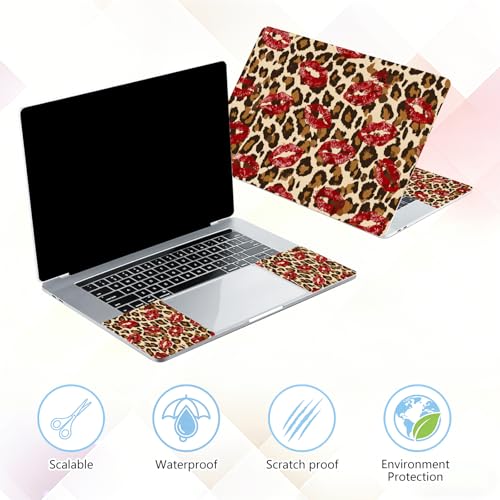 Laptop Skin Sticker Decal 15-15.6 Inch with Cute Mouse Pad, Universal Reusable Vinyl Sticker for 12.1 13 13.3 14 15.4 Inch Netbook and Notebook PC, Leopard Print Red Lips - color: Leopard Print Red Lips