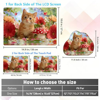Laptop Skin Sticker Decal 15-15.6 Inch with Cute Mouse Pad, Universal Reusable Vinyl Sticker for 12.1 13 13.3 14 15.4 Inch Netbook and Notebook PC, Orange Cat Mushroom - color: Orange Cat Mushroom